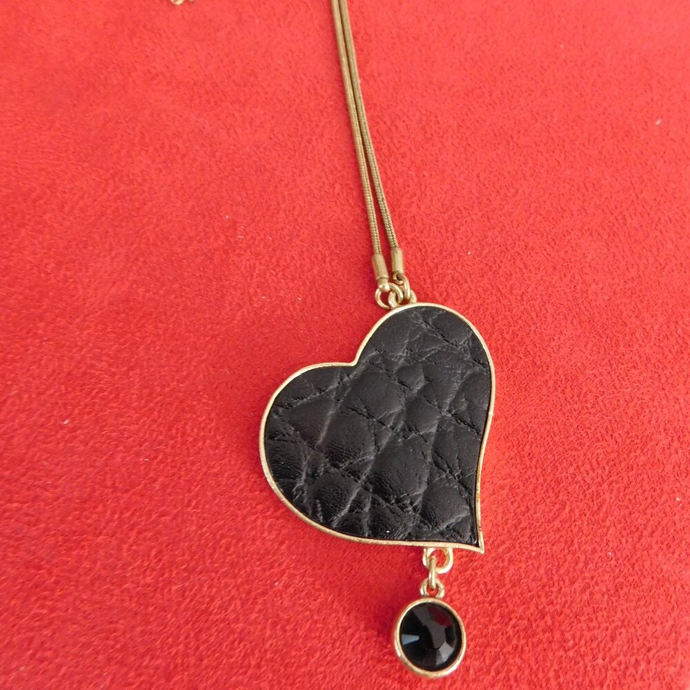 Ladies Pilgrim Black Leather Heart Necklace